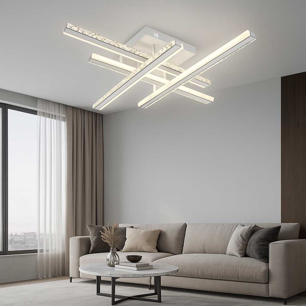 Lustra LED 765×765×H130 mm, 2x68W, design pătrat decorativ cu lumină reglabilă și telecomandă