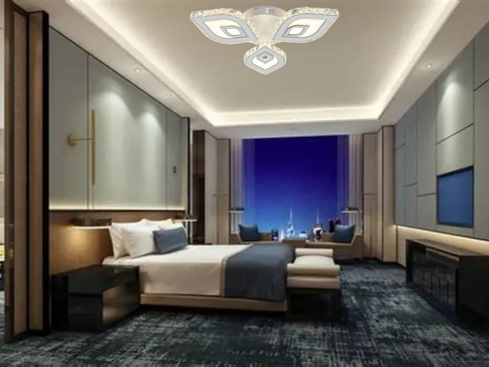 Lustra LED cristale L7273/3 albă 84W, Ø490×H80 mm, lumină 3000–6500K, cu telecomandă