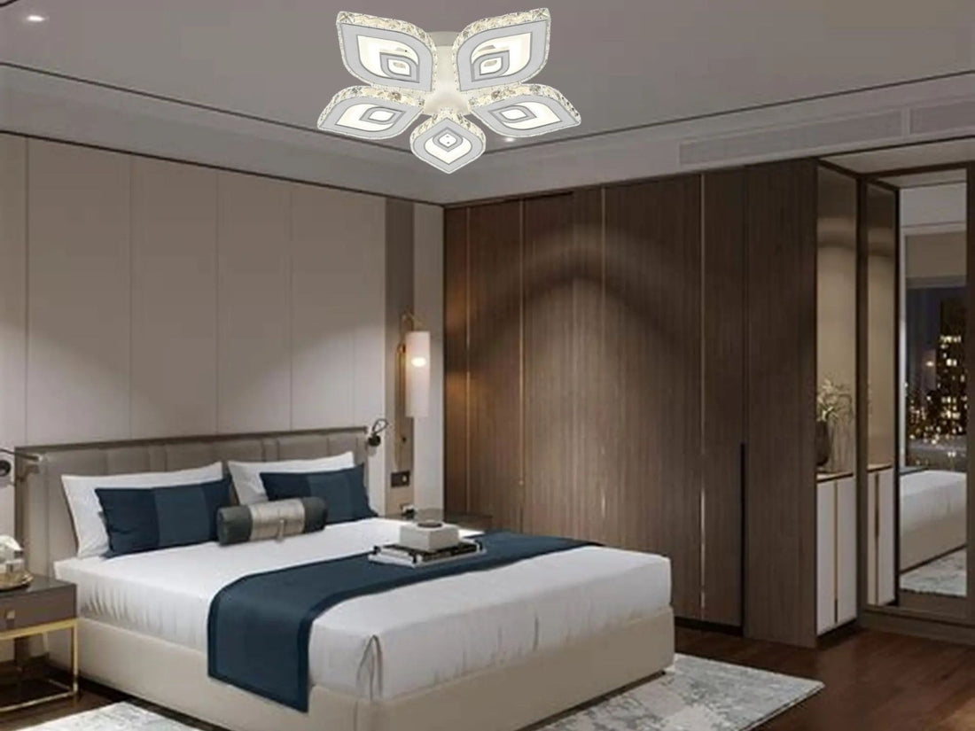 Lustra LED cristale L7273/5 albă 170W, Ø490×H80 mm, lumină 3000–6500K, cu telecomandă