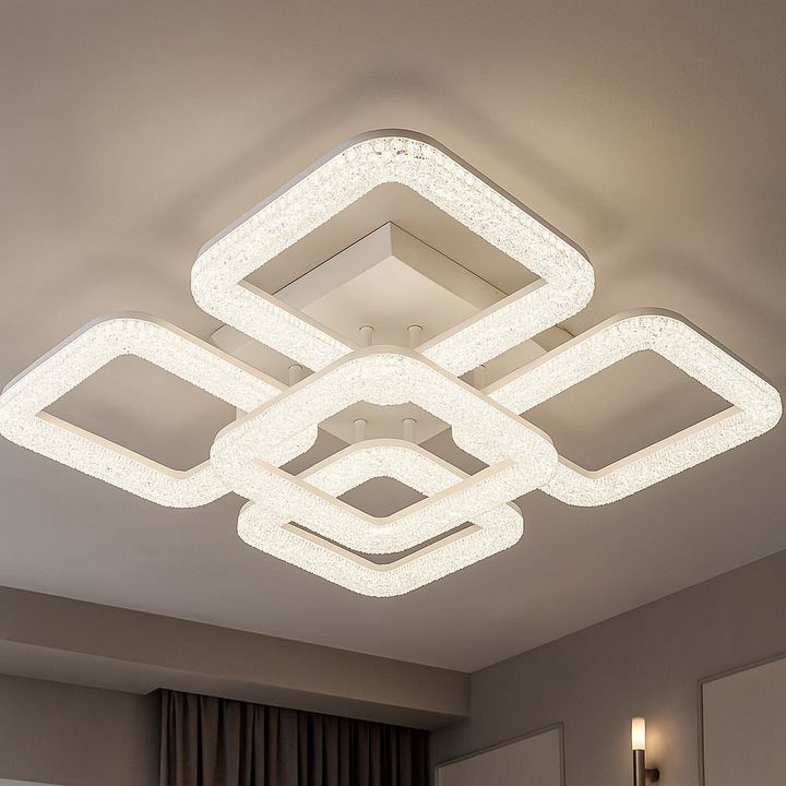 Lustra LED L7276/5A albă 160W, Ø525×130 mm, lumină 3000–6500K, cu telecomandă