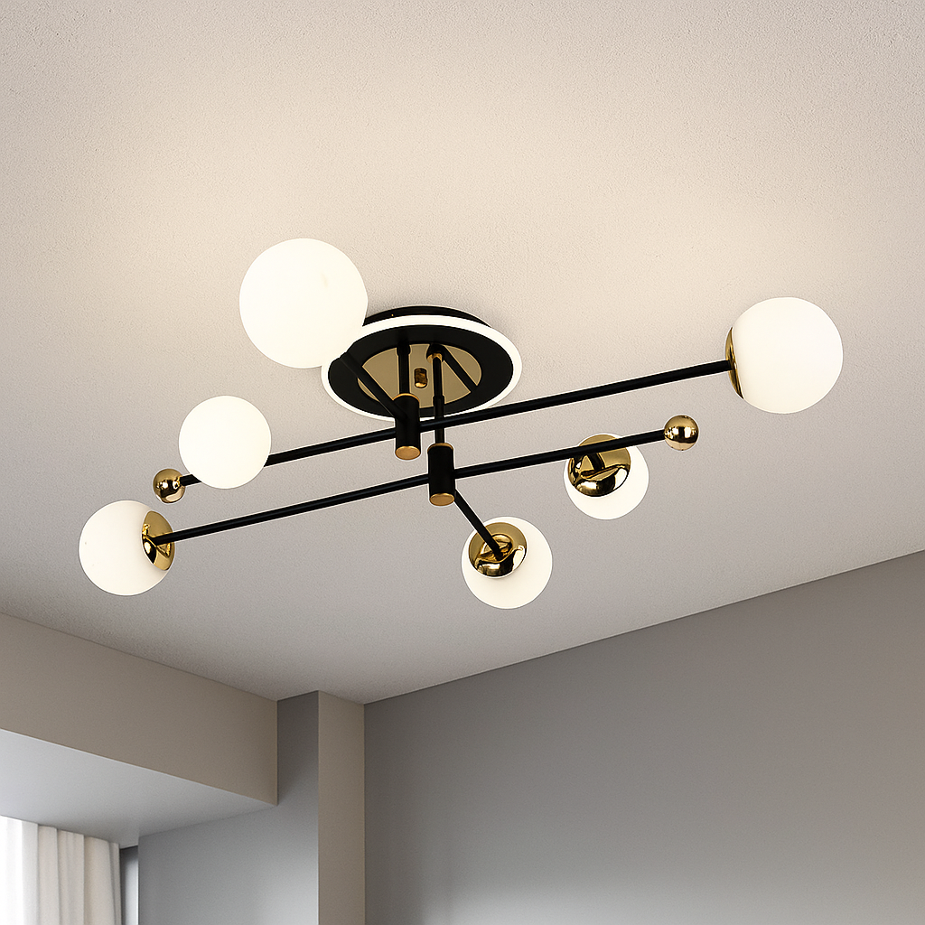 Lustră LED modernă negru & auriu 78W, lumina reglabilă – L73043/6BK+FGD