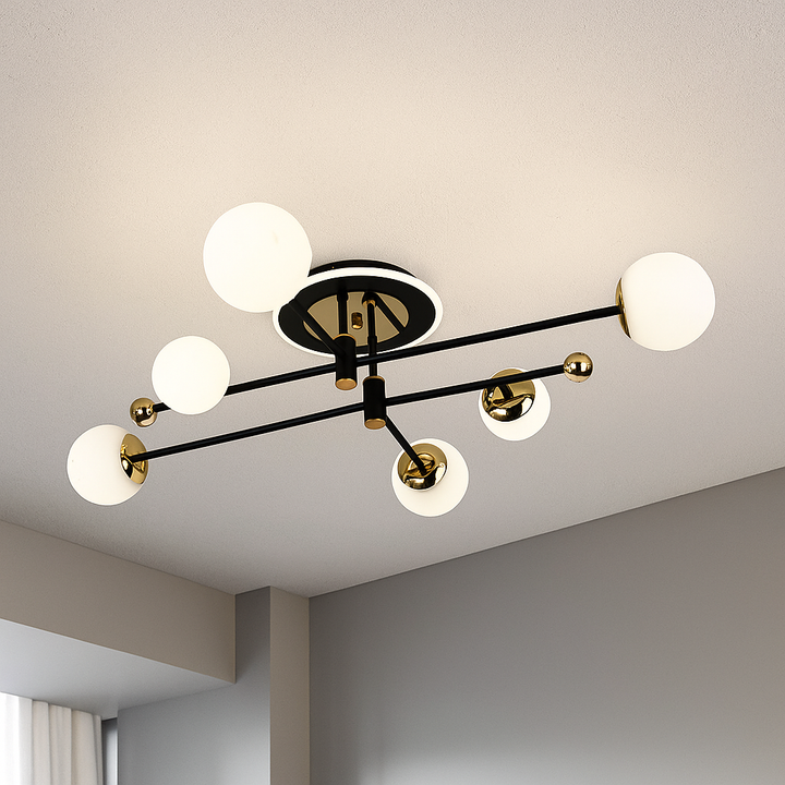 Lustră LED modernă negru & auriu 78W, lumina reglabilă – L73043/6BK+FGD