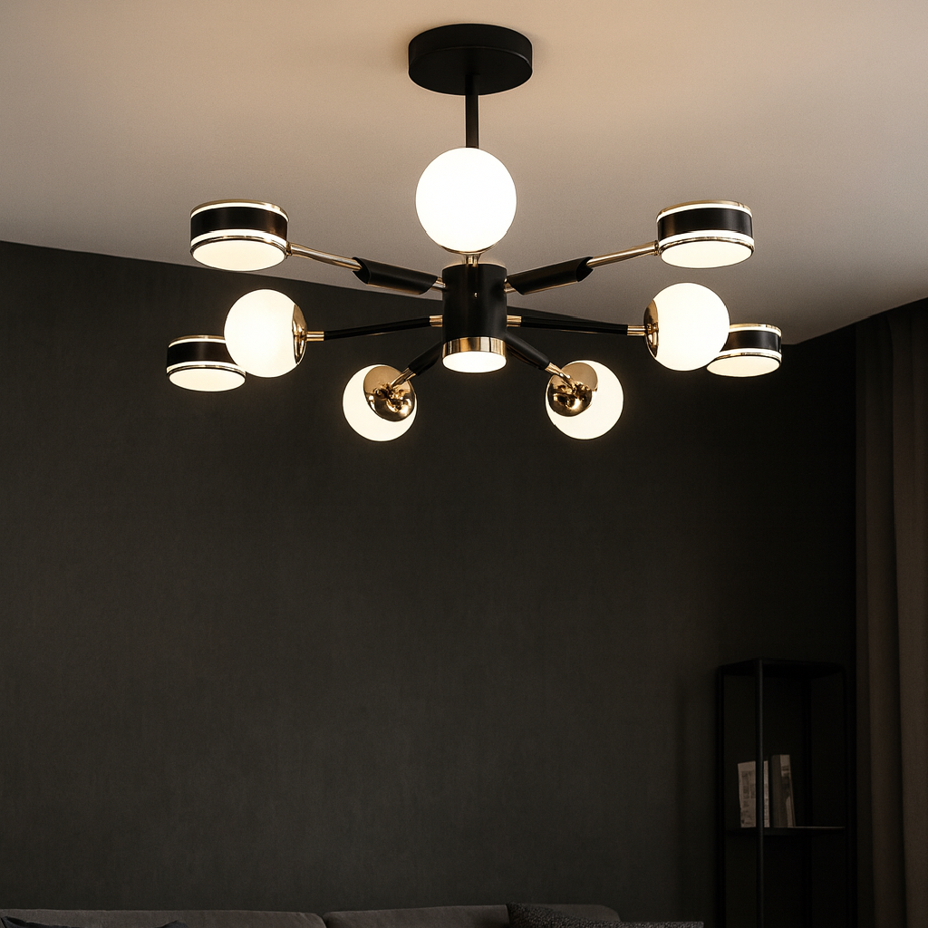 Lustra LED L77108-5+5+1BK+FGD, 130W, telecomandă, lumină reglabilă 3000K-6500K