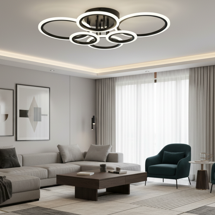 Lustra LED modernă, 112W, lumină reglabilă 3000–6500K, cu telecomandă, L7728/4+2BK