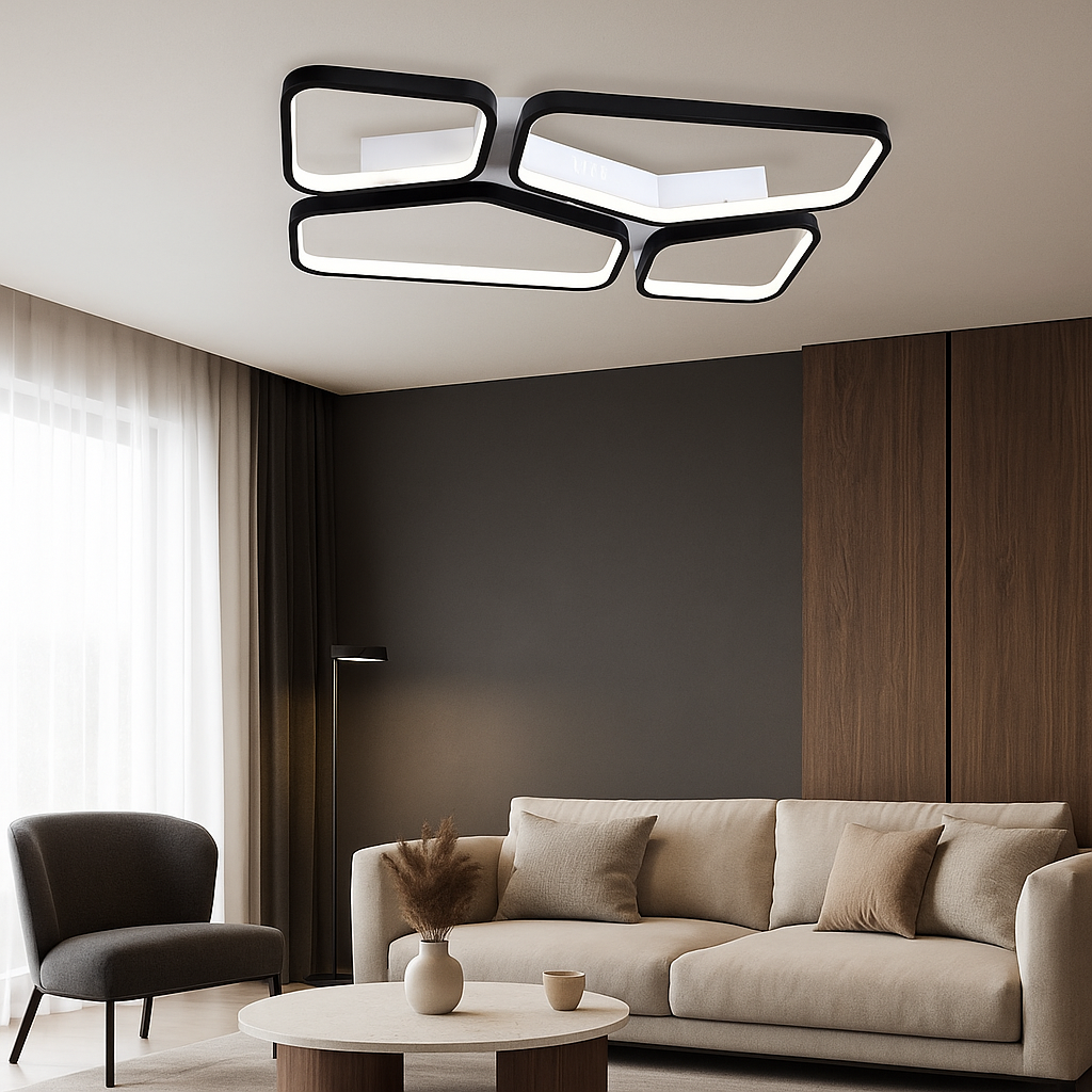 Lustra LED L7754/2+2 – 120W, Design Geometric cu Telecomandă și Lumină Reglabilă