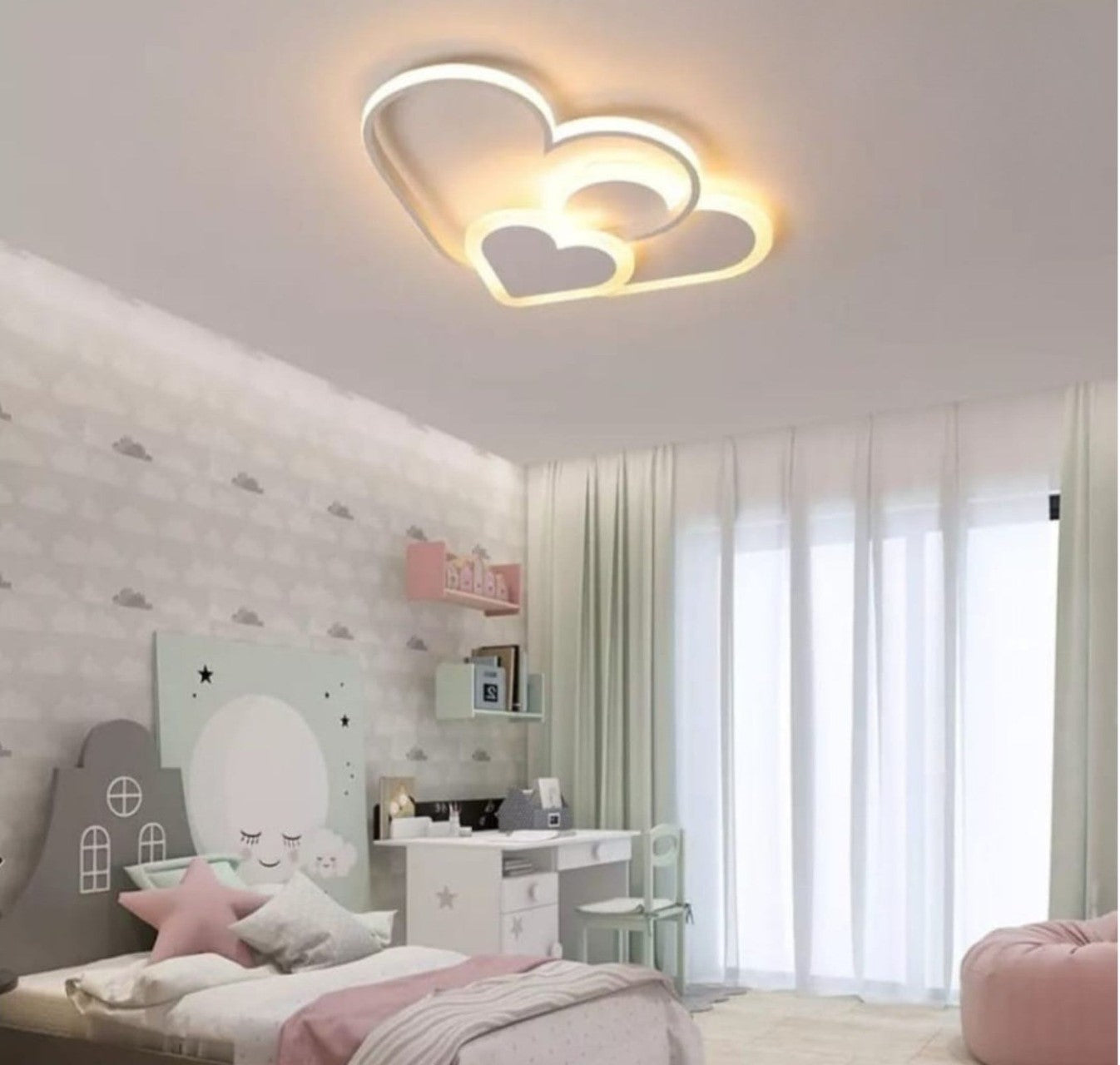Lustră LED cu telecomandă, 76W, lumină reglabilă 3000K–6500K, 500×350×80 mm