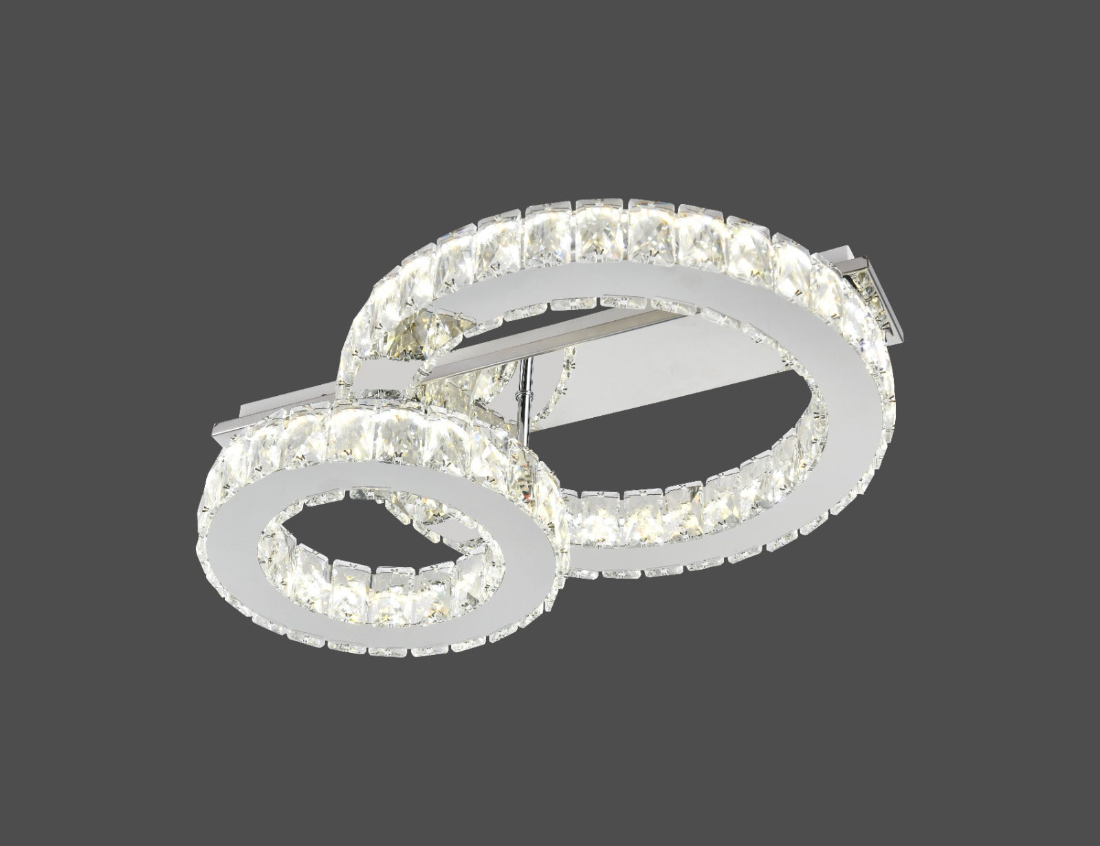 Lustră LED dublă 66W cu cristale și telecomandă, finisaj cromat, 3000–6500K – L78001/1+1A1 CR