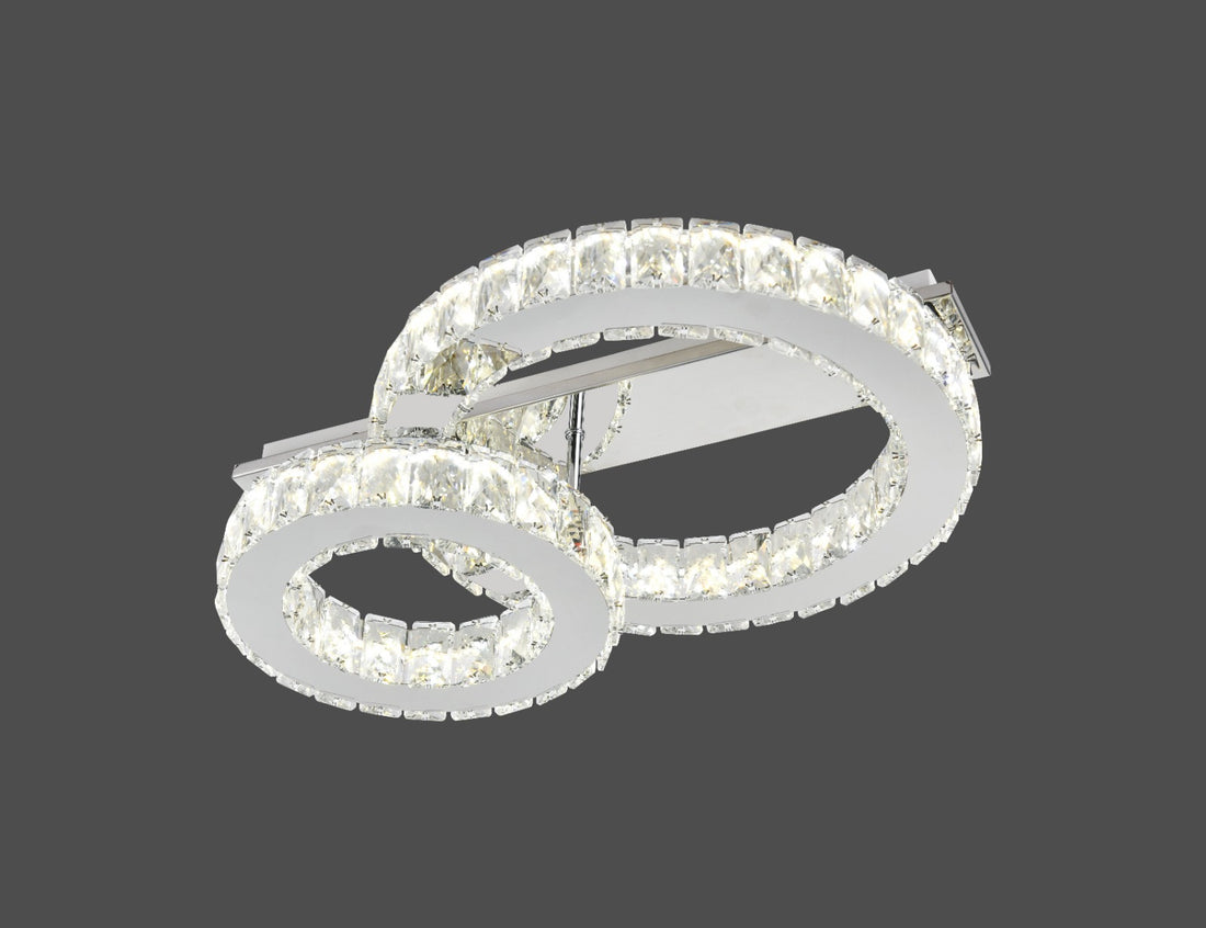 Lustră LED dublă 66W cu cristale și telecomandă, finisaj cromat, 3000–6500K – L78001/1+1A1 CR