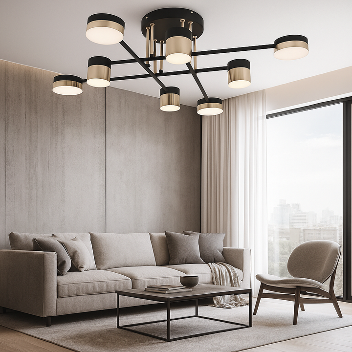 Lustra LED L7815/8BK+FGD – 96W, Design Elegant cu Accente Gold si Lumina Reglabila