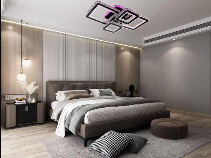 LUSTRA LED 2+2 PATRATA, DESIGN MODERN ALB CU INSERTII CROMATE – L7965/2+2 BK+CR