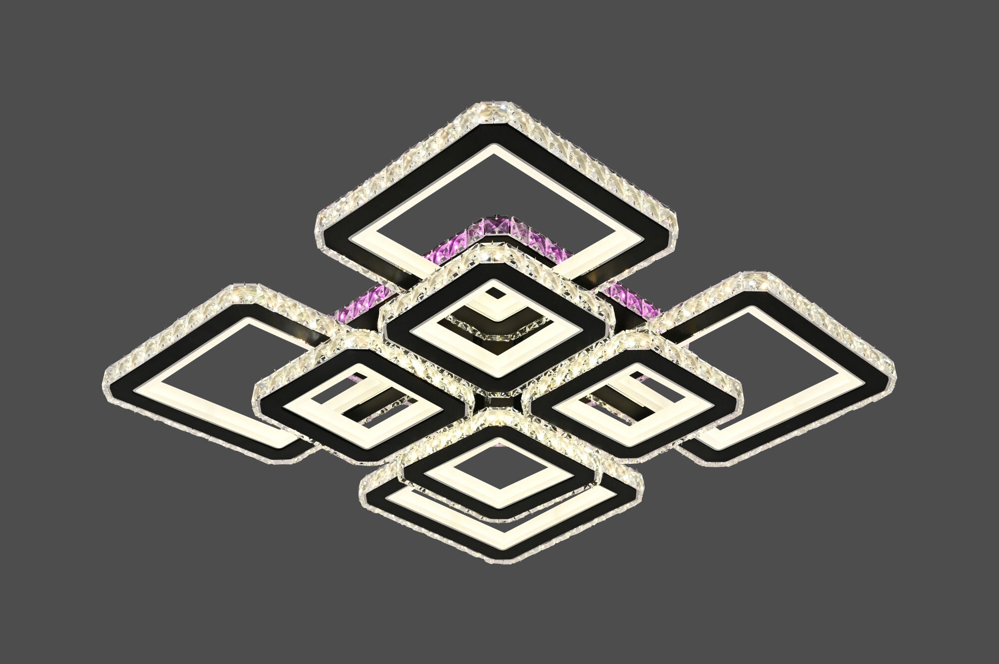 Lustra LED cu patrate moderne incrustate, negru si crom – L7965/4+4CZ BK+CR