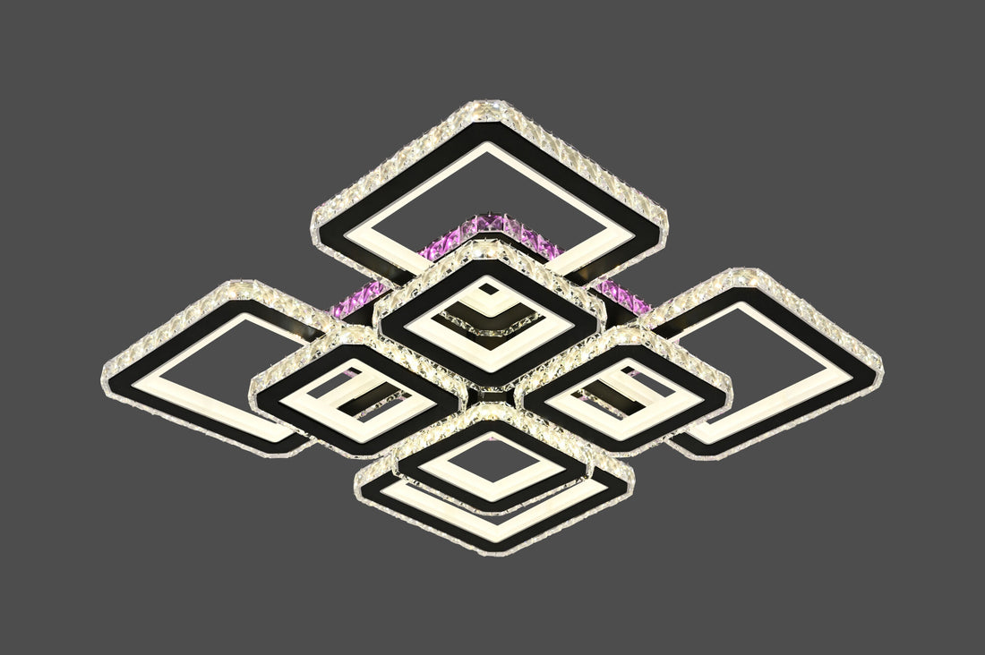 Lustra LED cu patrate moderne incrustate, negru si crom – L7965/4+4CZ BK+CR