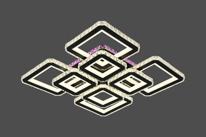 Lustra LED cu patrate moderne incrustate, negru si crom – L7965/4+4CZ BK+CR