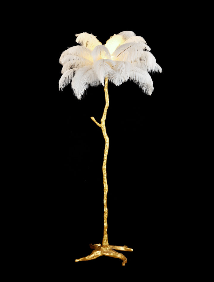 Lampadar decorativ auriu cu pene, 3 becuri G9 – model A888-3L