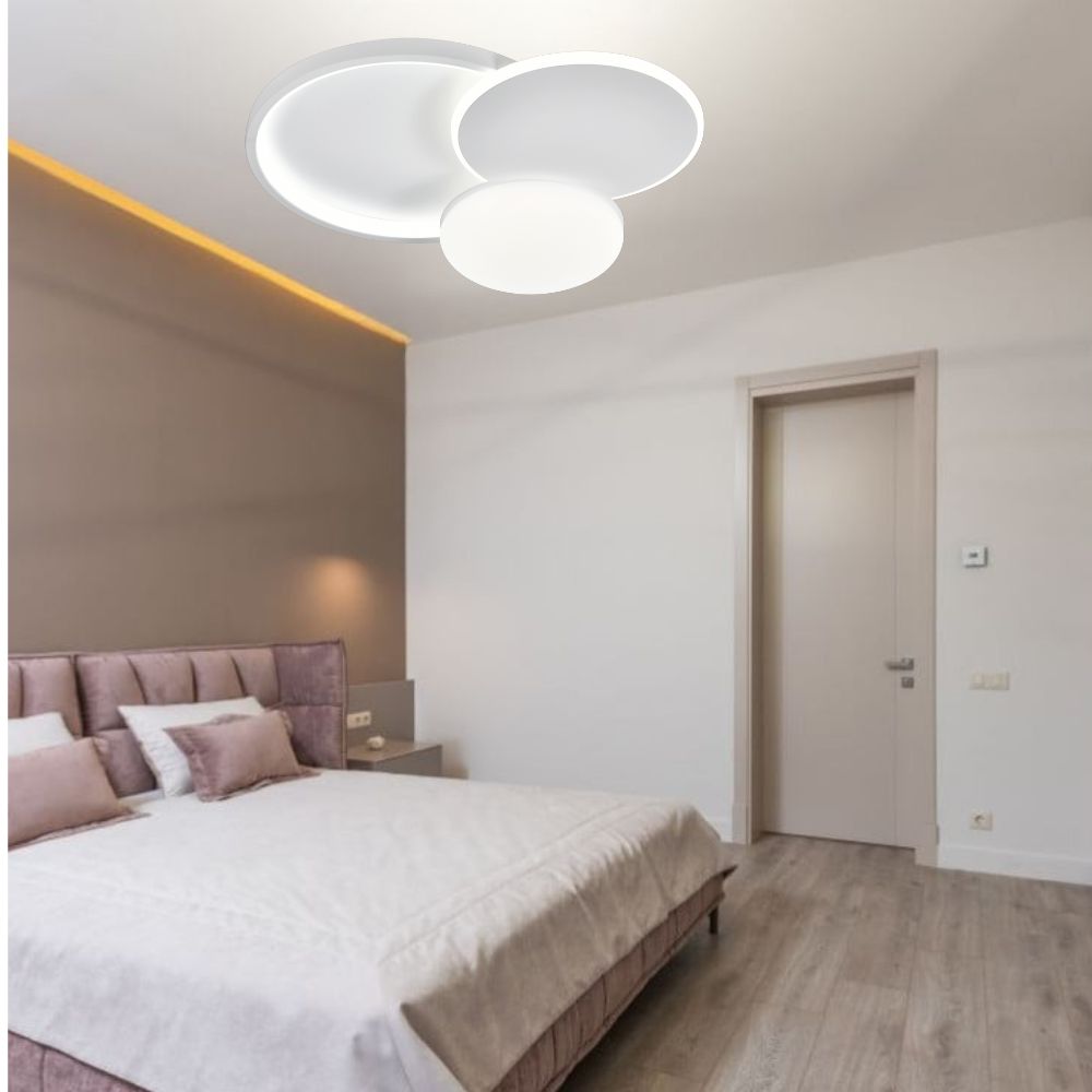 Lustră LED rotundă albă cu lumină reglabilă și telecomandă – 66056WH