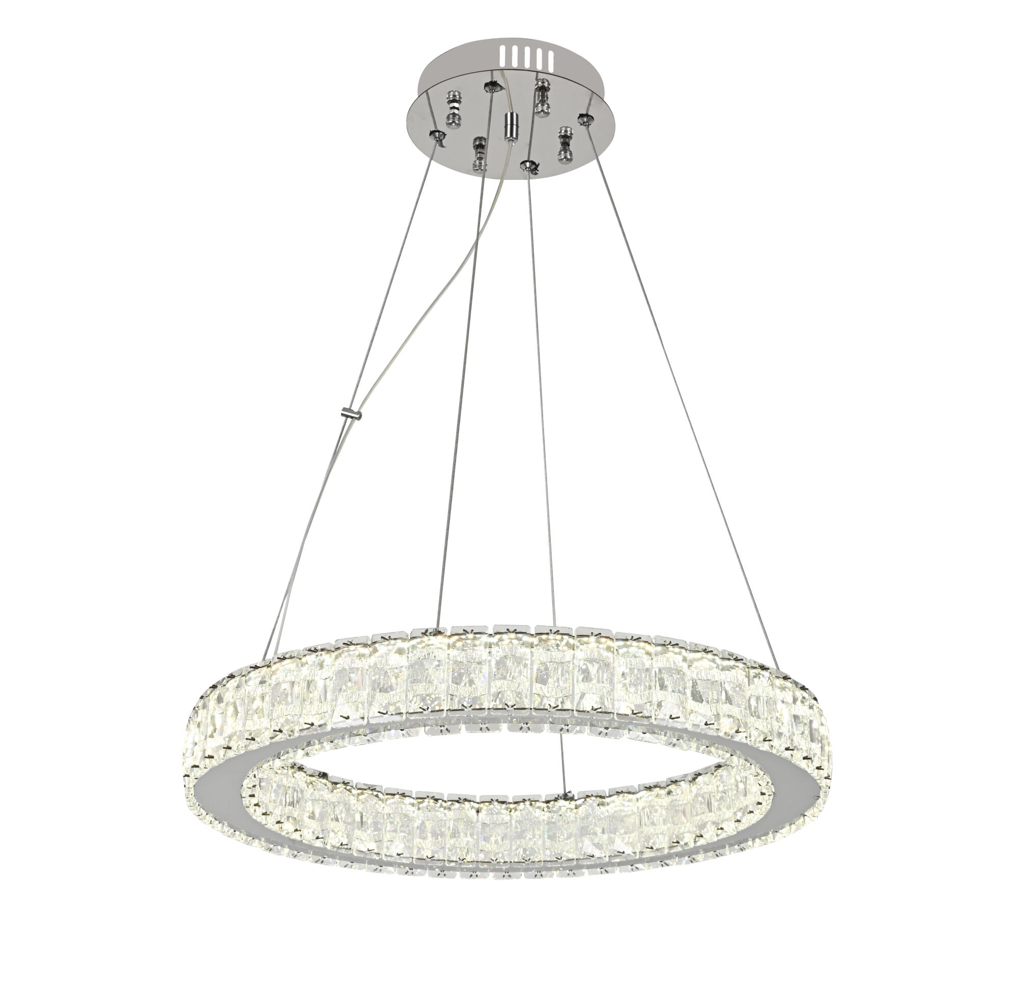 Pendul LED tip inel cu cristale, telecomandă inclusă, 56W, Ø500×H1500 mm, lumină reglabilă 3000K–6500K