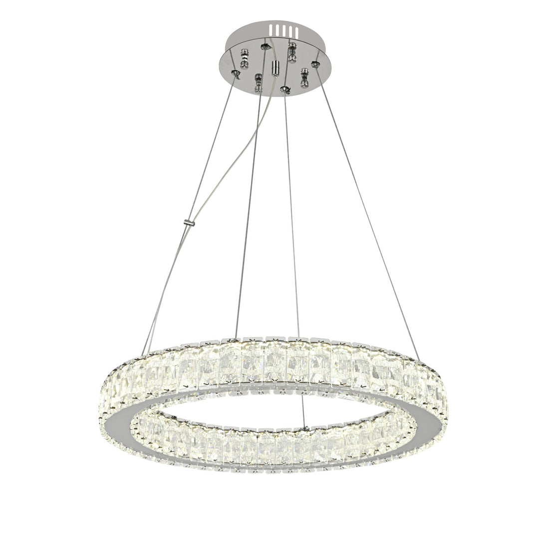 Pendul LED tip inel cu cristale, telecomandă inclusă, 56W, Ø500×H1500 mm, lumină reglabilă 3000K–6500K