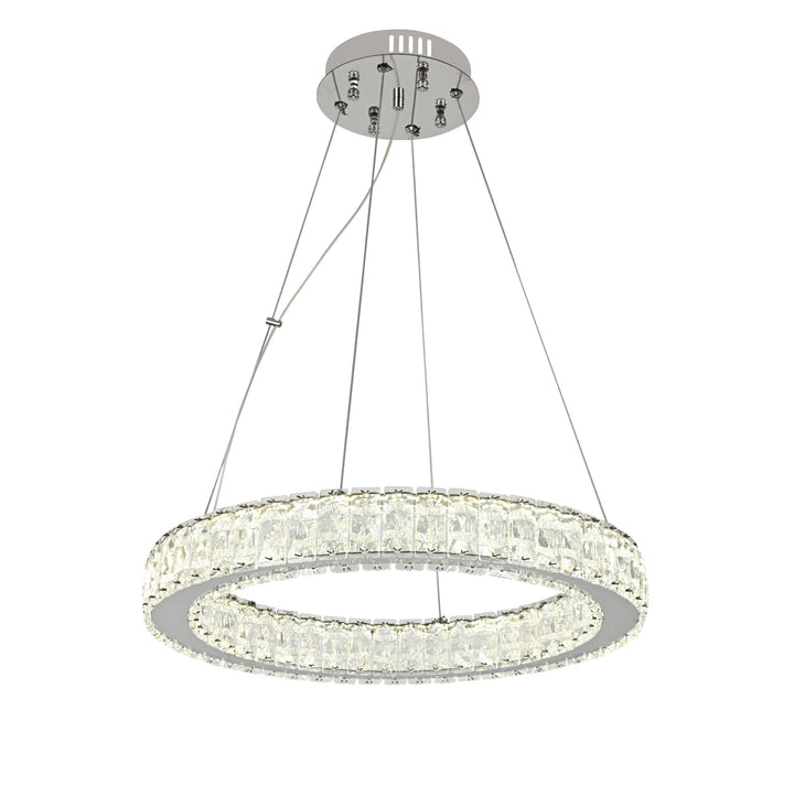 Pendul LED tip inel cu cristale, telecomandă inclusă, 56W, Ø500×H1500 mm, lumină reglabilă 3000K–6500K