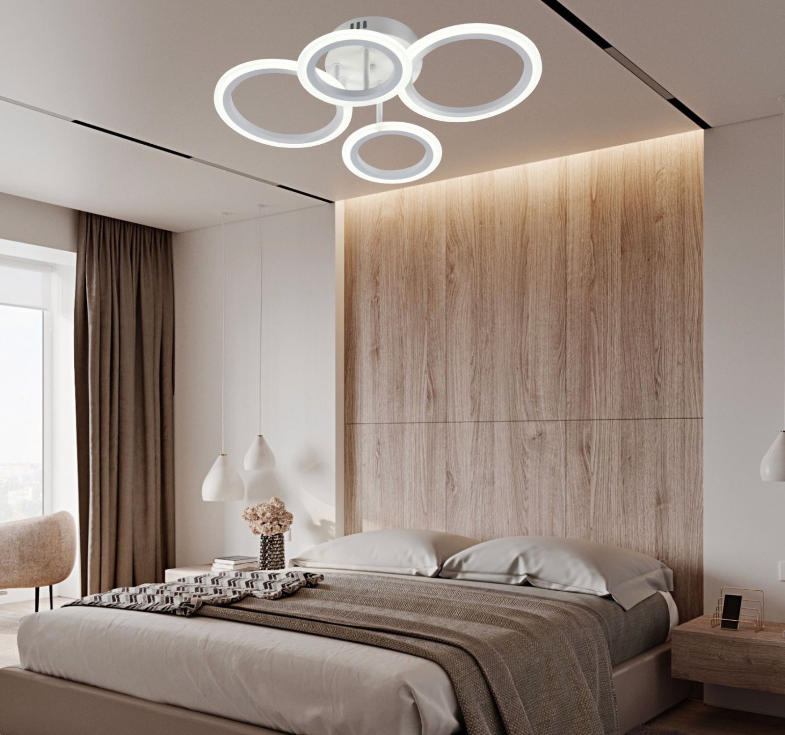 Lustra LED modernă, 60W, lumină reglabilă 3000–6500K, cu telecomandă, L7728/2+2WH