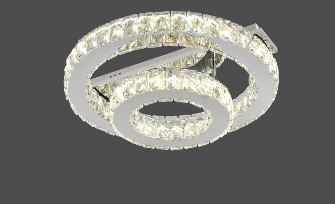 Lustră LED dublă 66W cu cristale și telecomandă, finisaj cromat, 3000–6500K – L78001/1+1CR