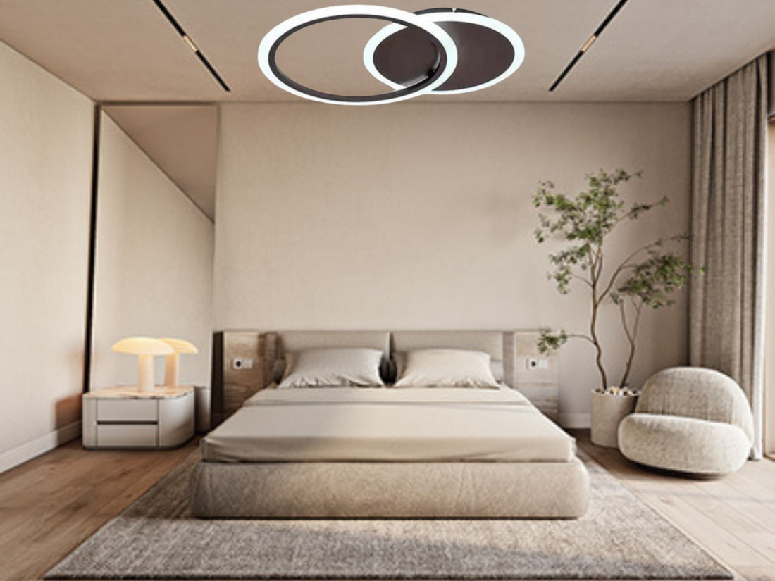 Lustra led LED cu cercuri, model 8888/2BK , Negru, telecomandă, 66W