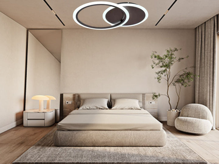 Lustra led LED cu cercuri, model 8888/2BK , Negru, telecomandă, 66W