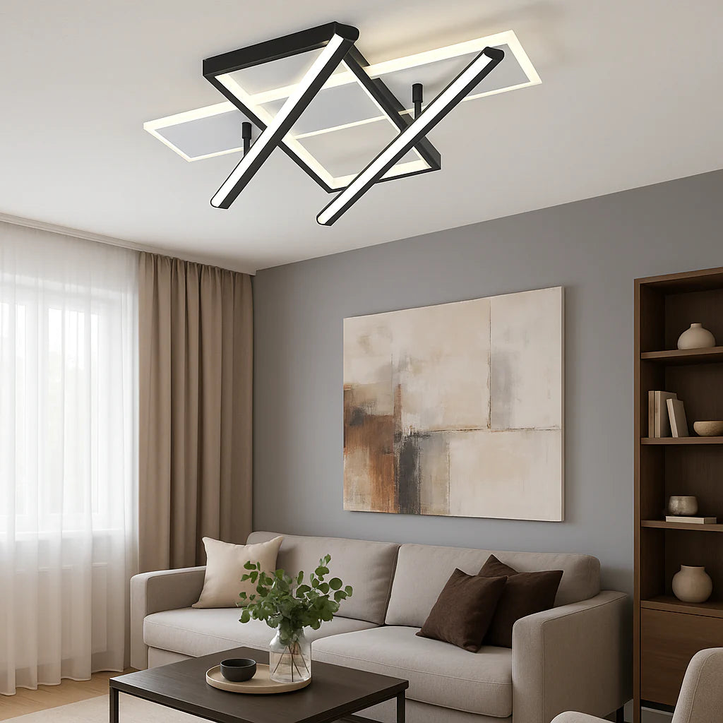 Lustră LED modernă cu telecomandă, 144W, lumină reglabilă 3000–6500K – model 9390/4 WH+BK