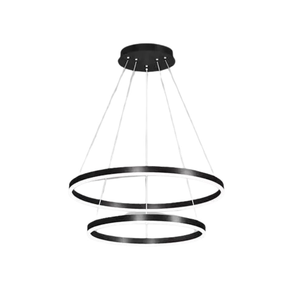 Pendul LED cu 2 cercuri suspendate, 140W, Ø500×H1500 mm, lumină reglabilă 3000K–6500K, telecomandă inclusă, finisaj cafeniu închis (BK)