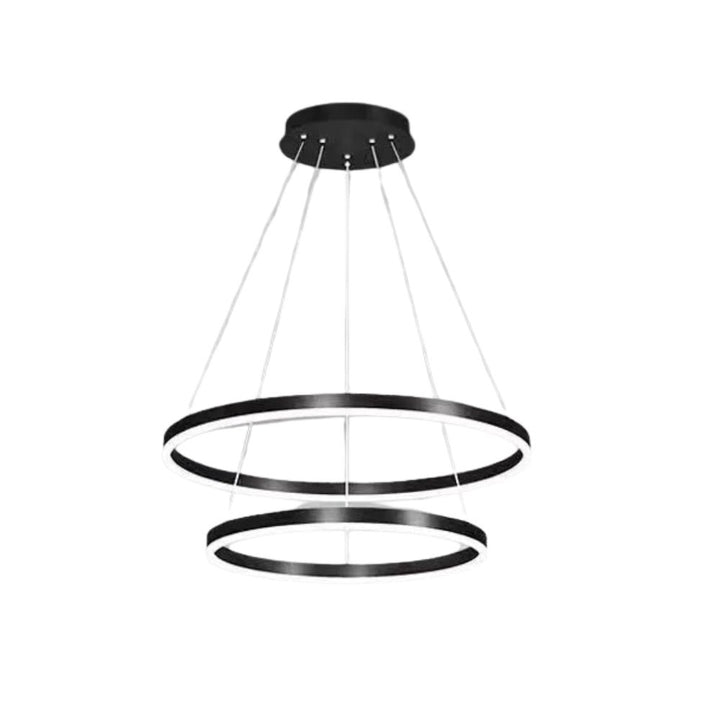 Pendul LED cu 2 cercuri suspendate, 140W, Ø500×H1500 mm, lumină reglabilă 3000K–6500K, telecomandă inclusă, finisaj cafeniu închis (BK)