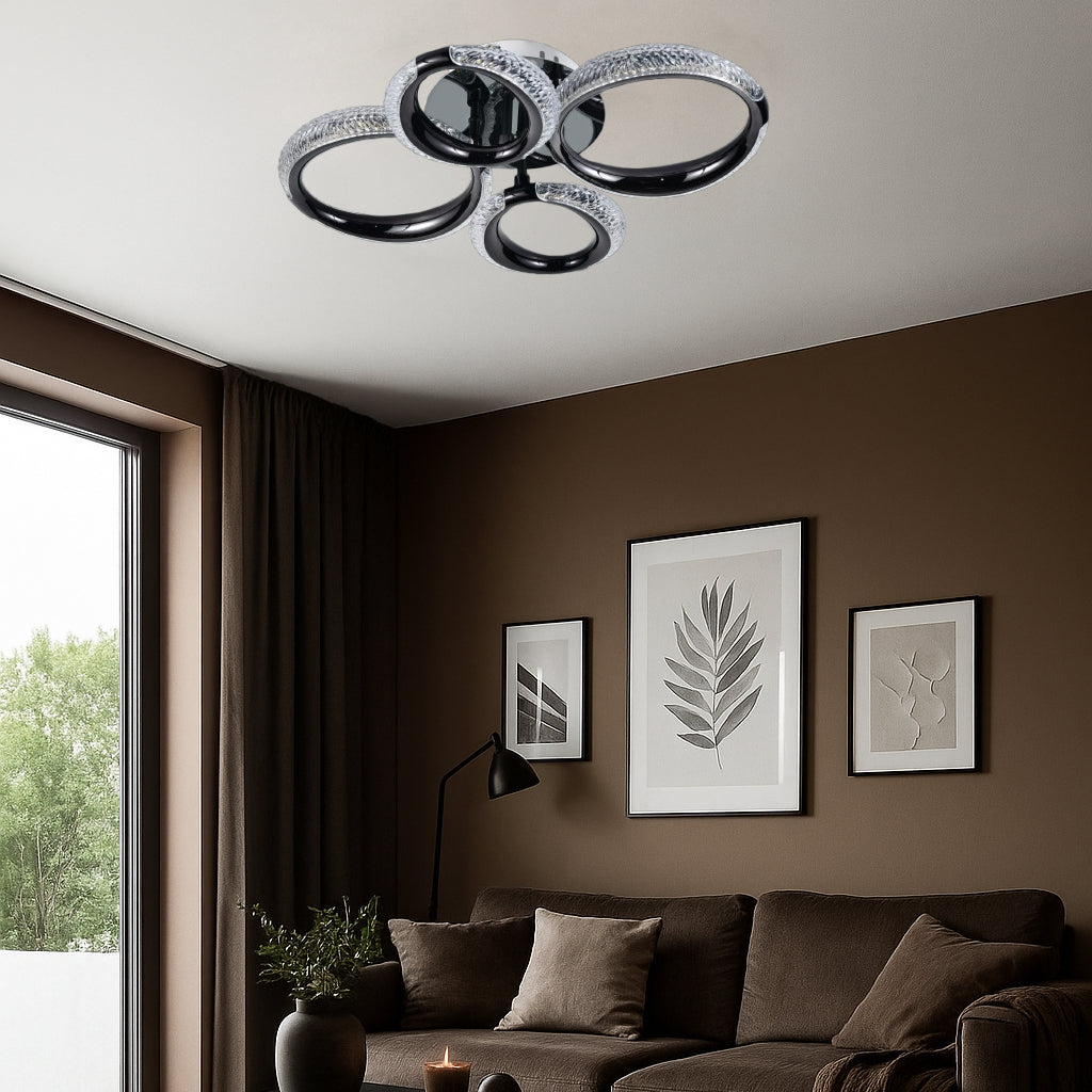 Lustra  LED cu patru cercuri împletite și telecomandă – lumină reglabilă 3000–6500K, 60W – P011-2+2