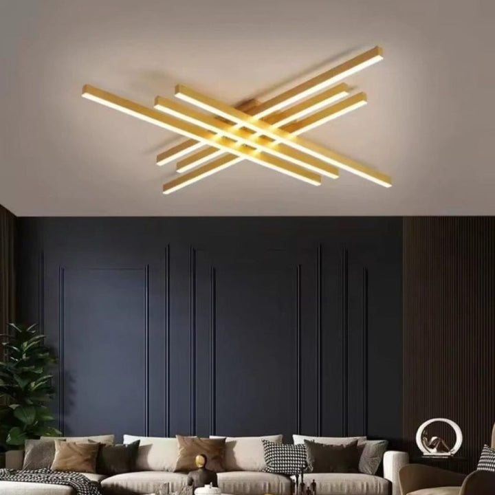 Lustră LED plafon 9795/6FG, 224W, 1200×1200 mm, temperatură reglabilă 3000–6500K, cu telecomandă, design modern Auriu