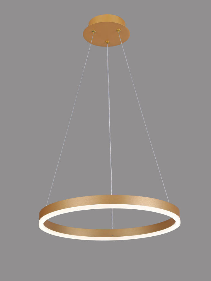 Pendul LED cu telecomanda, 2x61W, lumina reglabila 3000K–6500K, inele aurii, 715×500×105 mm