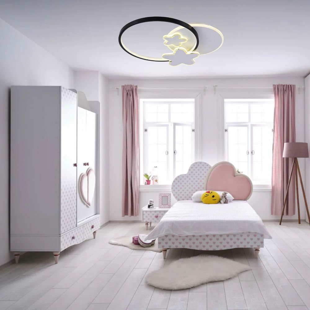 Plafoniera LED Copii 106W cu Stele Decorative și Telecomandă, Dimabilă 3000K–6500K, Design Jucăuș Alb-Negru – LD16-430