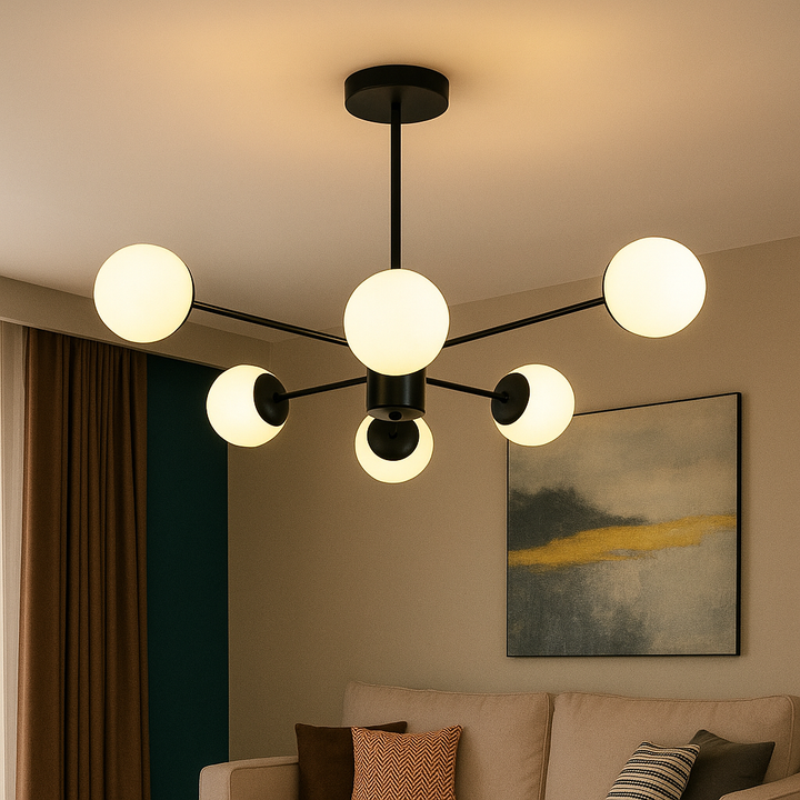 Lustra LED moderna neagra cu 6 brațe – Design elegant pentru living – 9856-6