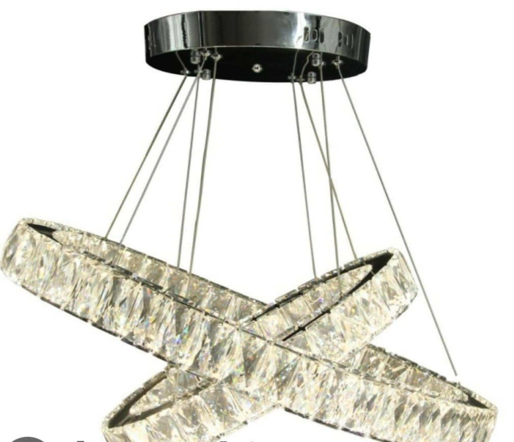 Pendul LED cu inele de cristal, 100W, Ø500 + Ø300 mm, înălțime reglabilă 1200 mm, lumină reglabilă 3500 K – 6500 K, telecomandă 2.4 G – model 751-5+3