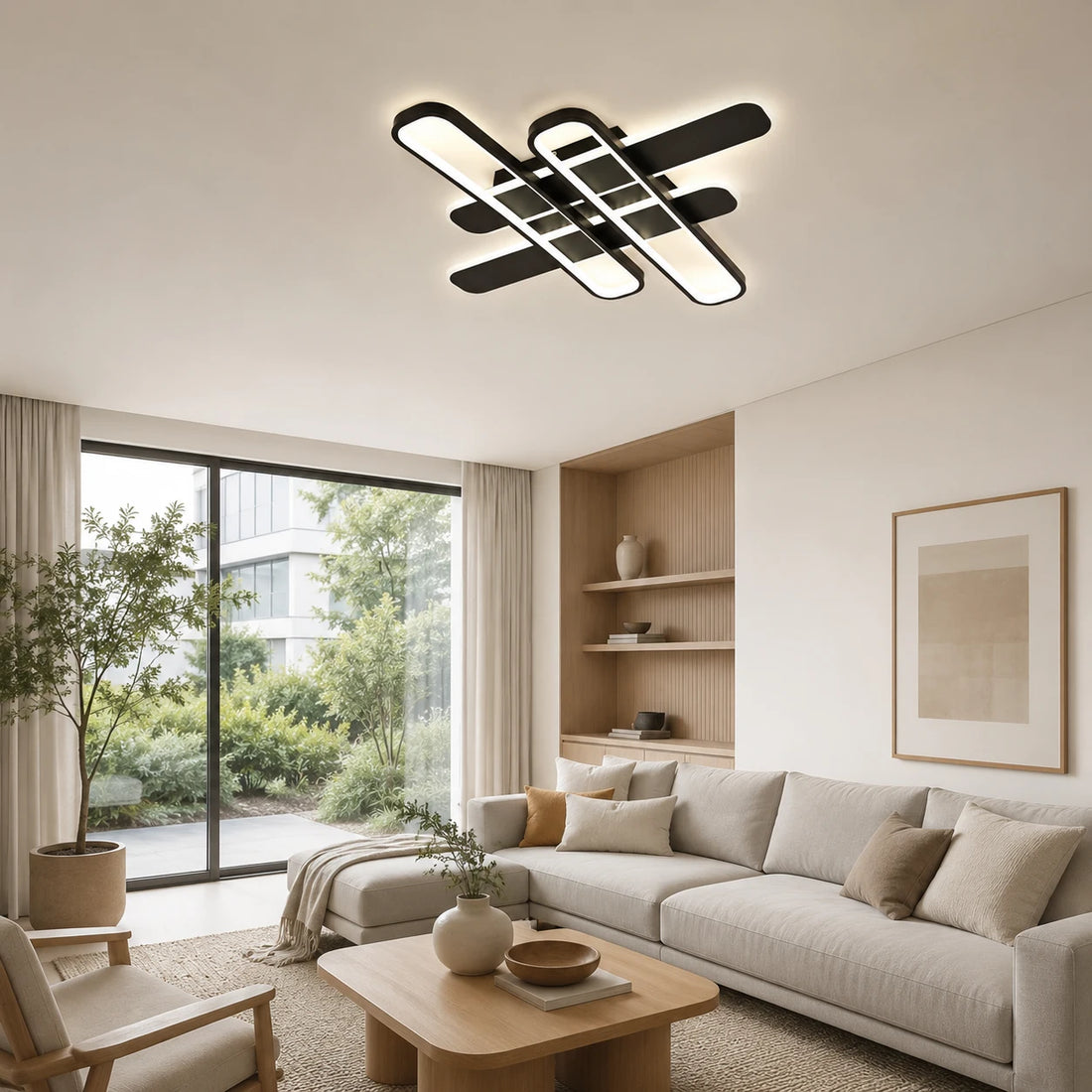 Lustră LED modernă 156W cu telecomandă, design geometric negru – 8753/4BK