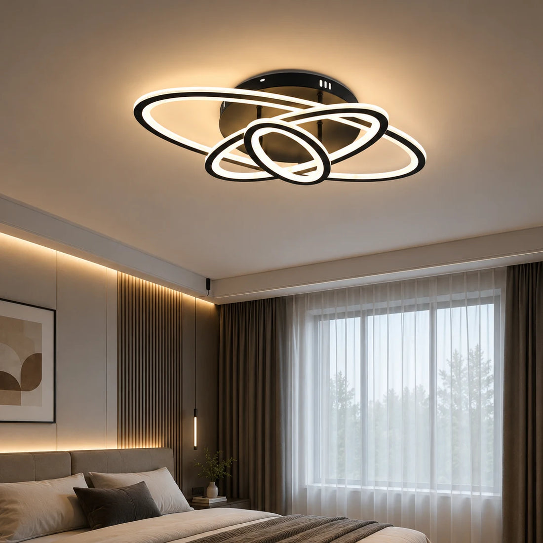 Lustră LED 19082/3 BK CU TELECOMANDA,Lumina Reglabilă 3000K-6500K