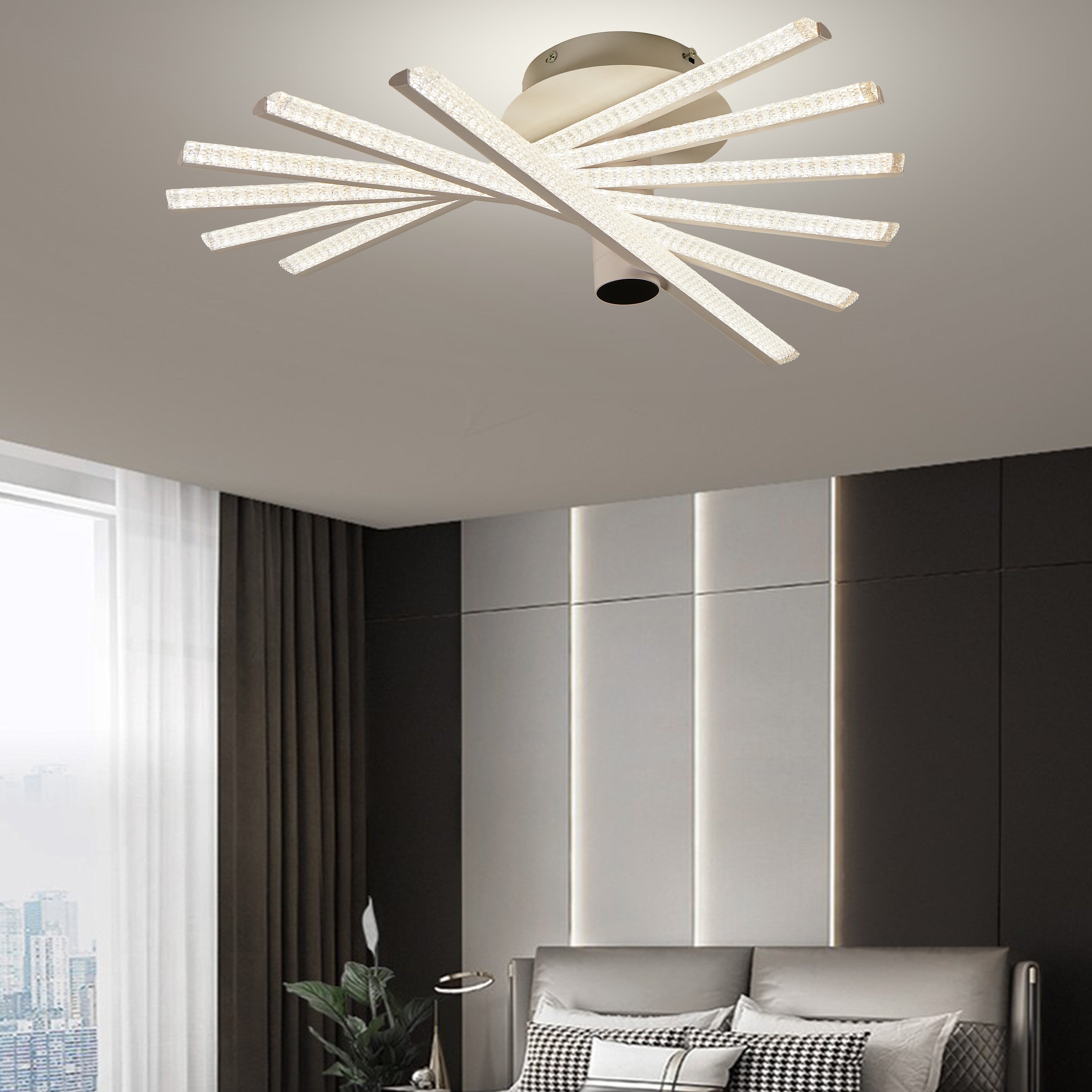 Lustra LED cu telecomandă, 620×620×200 mm, 144W, 3300K–6500K, finisaj alb, F2815/6 WT