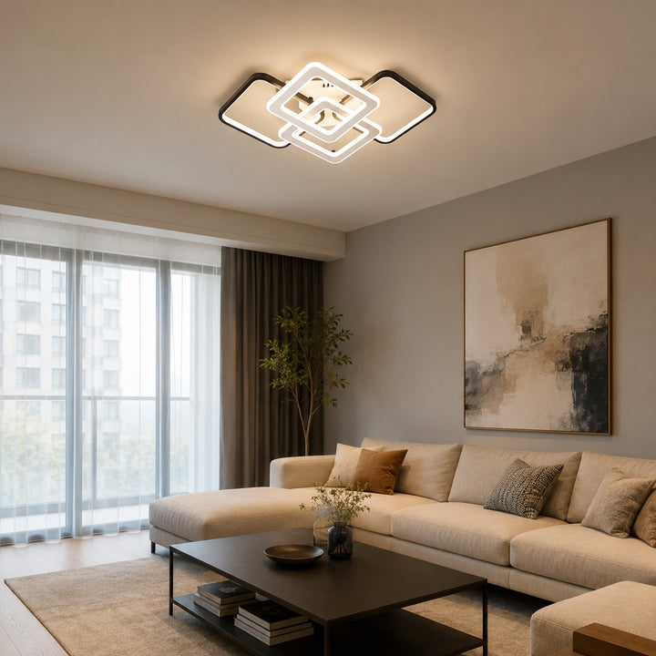 Lustră LED 67cm 164W Modernă cu 3 Tipuri de Lumină și Telecomandă Alb-Negru – Model 9011/S4+1WH+BK