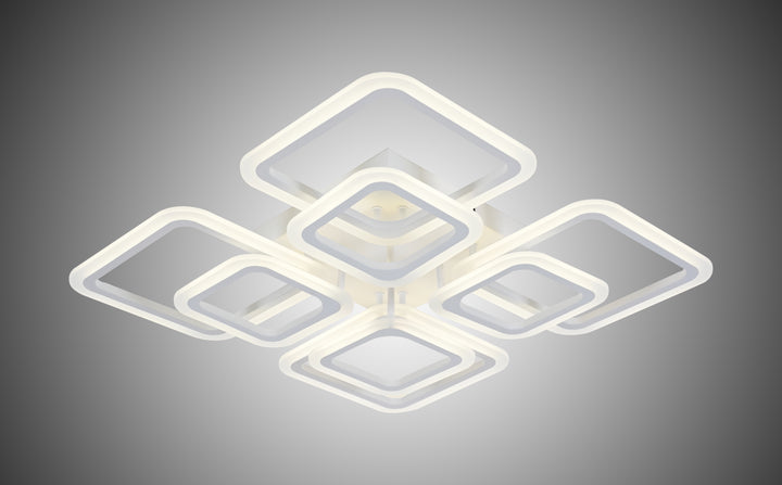 Lustra LED alba W8036/4+4, 128W, 3000-6500K, cu Telecomandă, 57x57cm