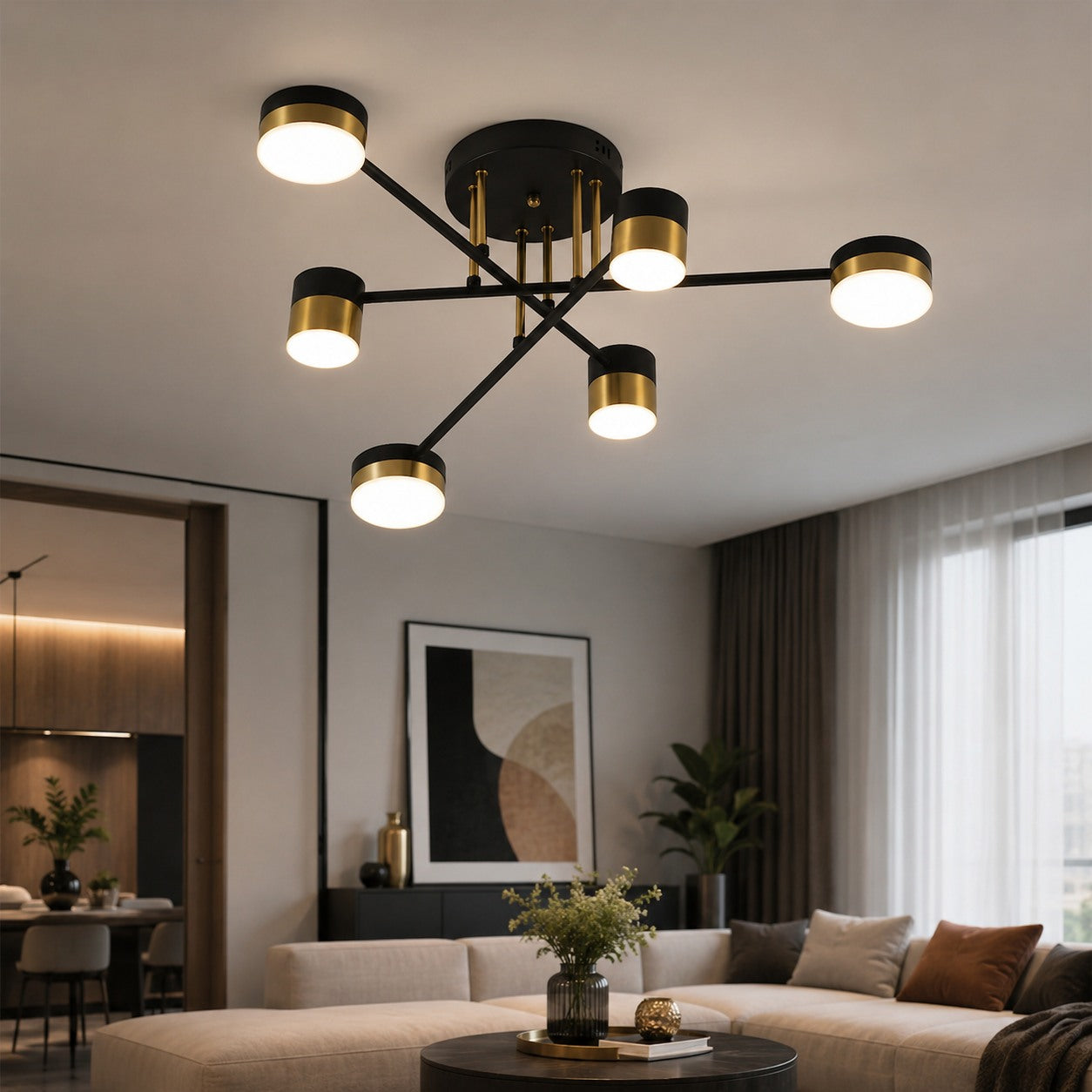 Lustra LED L7815/6BK+FGD – 72W, Design Elegant cu Finisaj Negru & Auriu