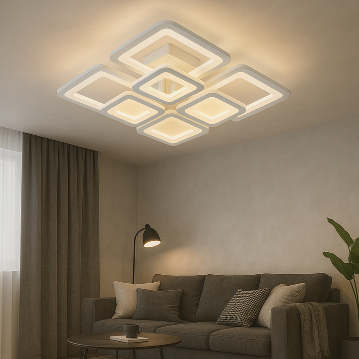 Lustra LED Modernă 8022/4WH – Design Geometric cu 4 Elemente, Alb, Telecomandă Inclusă