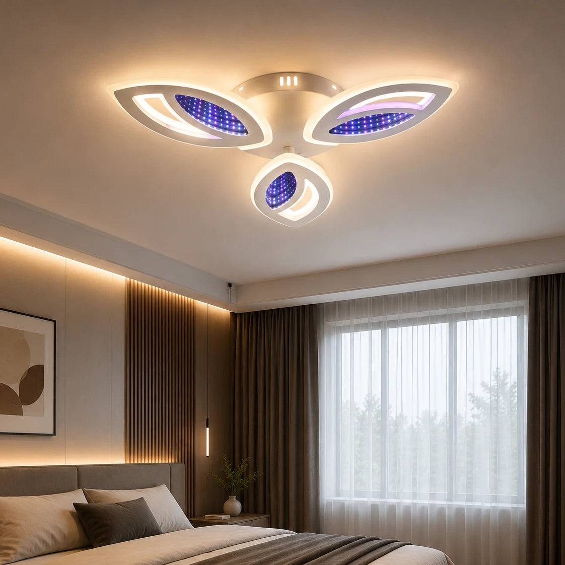 Lustra LED Modernă Alba cu 3 Petale,CU TELECOMANDA REGLABILA 7509/3
