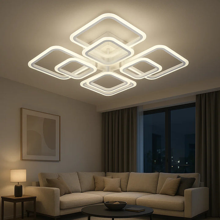 Lustra LED alba W8036/4+4, 128W, 3000-6500K, cu Telecomandă, 57x57cm