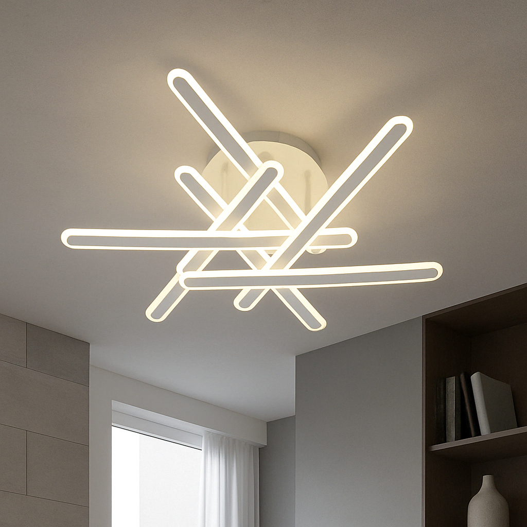 Lustra LED cu brate suprapuse, alba, 216W, Ø795×H160 mm, lumina reglabila 3000K–6500K, telecomanda inclusa