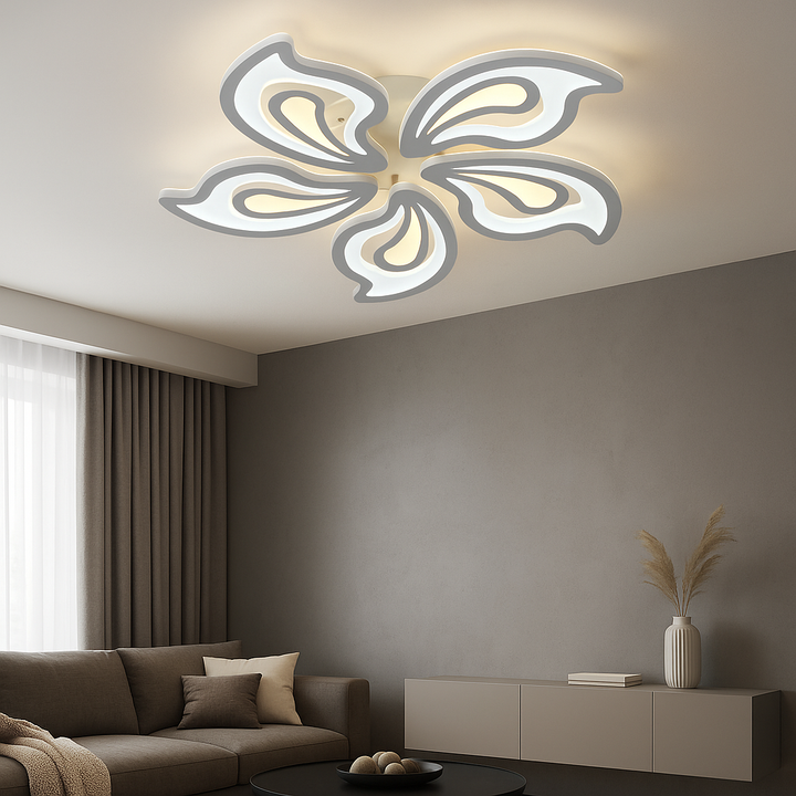 Lustră LED cu design floral, 150W, Ø690×H80 mm, lumină reglabilă 3000K–6500K, telecomandă inclusă, finisaj negru