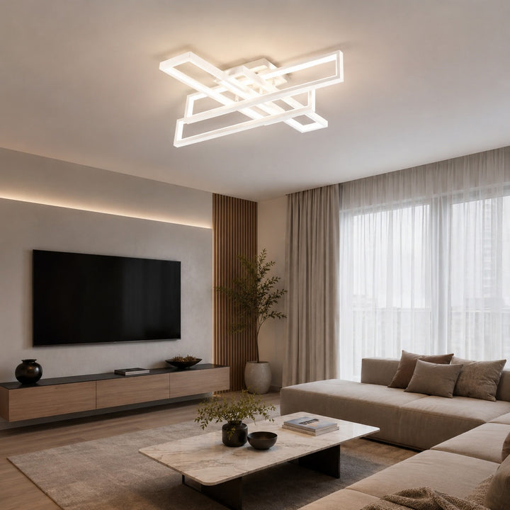 Lustra LED cu telecomanda, 192W, Lumina Reglabila 3000-6500K, Design Geometric, Alb, Model L77283/2+2
