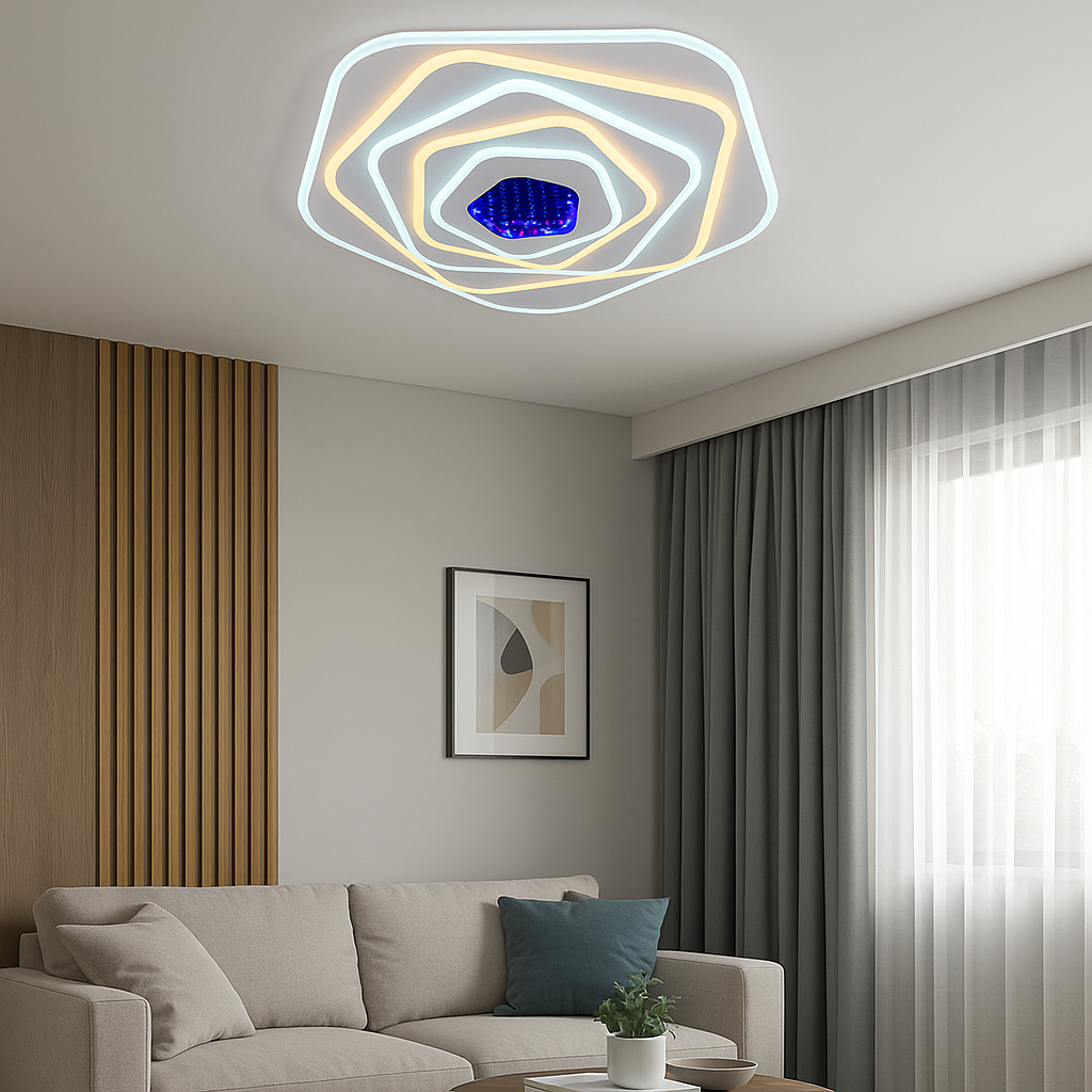 Lustra LED cu telecomanda, 240W, lumina reglabila 3000K–6500K, Ø500×H70 mm, design rotund cu sursă dublă