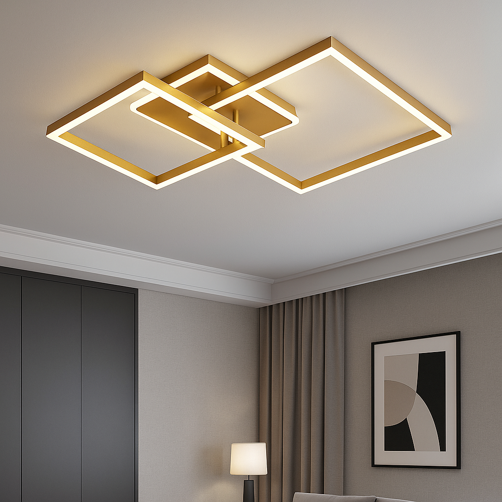 Lustra LED cu telecomanda, 2x71W, lumina reglabila 3000K–6500K, 550×550×150 mm, design pătrat modern
