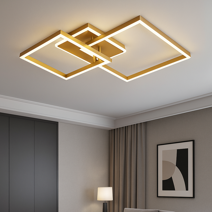 Lustra LED cu telecomanda, 2x71W, lumina reglabila 3000K–6500K, 550×550×150 mm, design pătrat modern